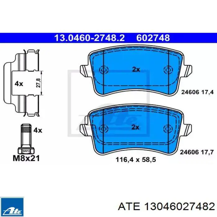 Задние тормозные колодки 13046027482 ATE