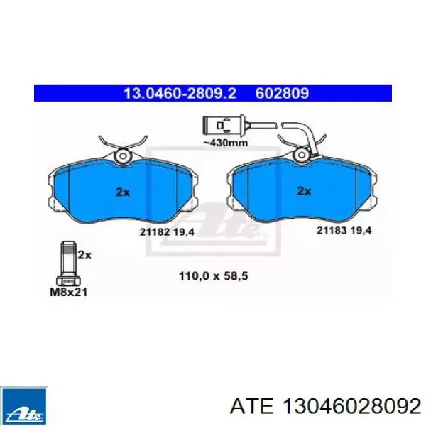 Передние тормозные колодки 13046028092 ATE