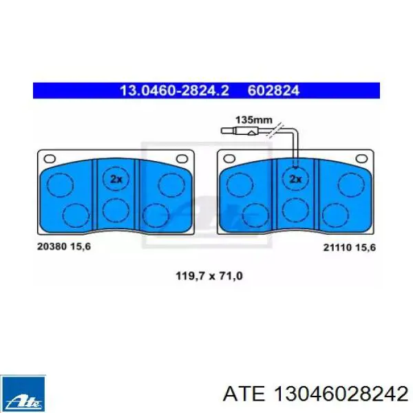 Передние тормозные колодки 13046028242 ATE
