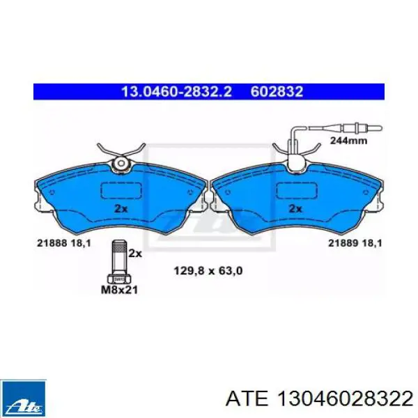 Передние тормозные колодки 13046028322 ATE