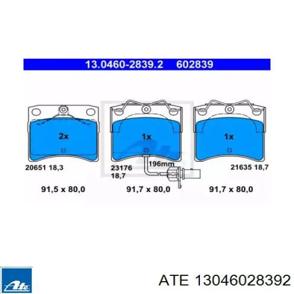 Передние тормозные колодки 13046028392 ATE