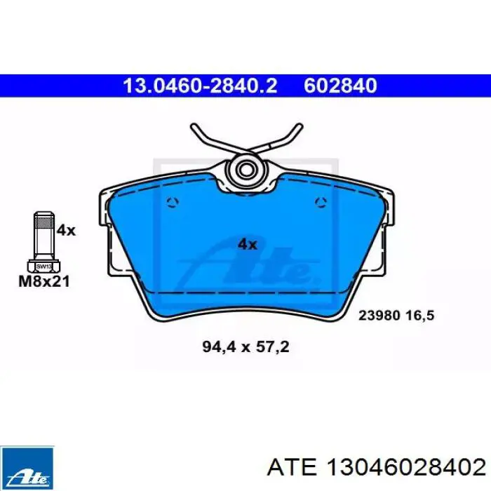 Задние тормозные колодки 13046028402 ATE