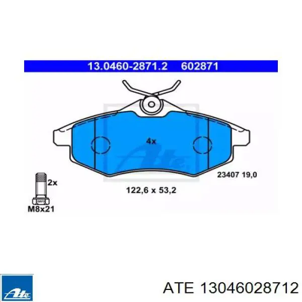 Передние тормозные колодки 13046028712 ATE