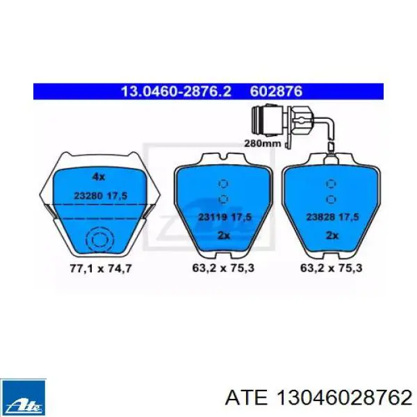Передние тормозные колодки 13046028762 ATE