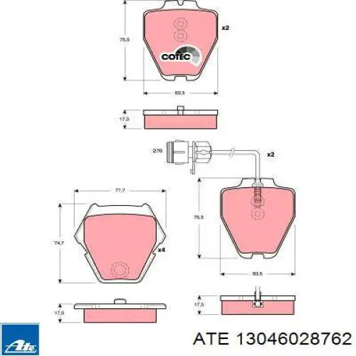 Передние тормозные колодки 13046028762 ATE