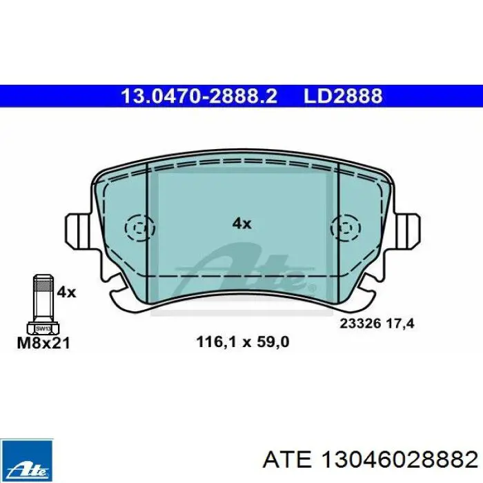 Колодки дисковые  ATE 13046028882 цена, от 39.41 USD