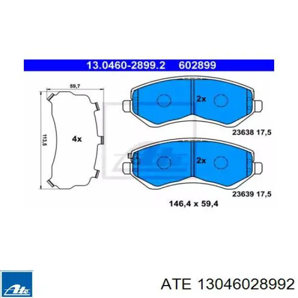 Передние тормозные колодки 13046028992 ATE