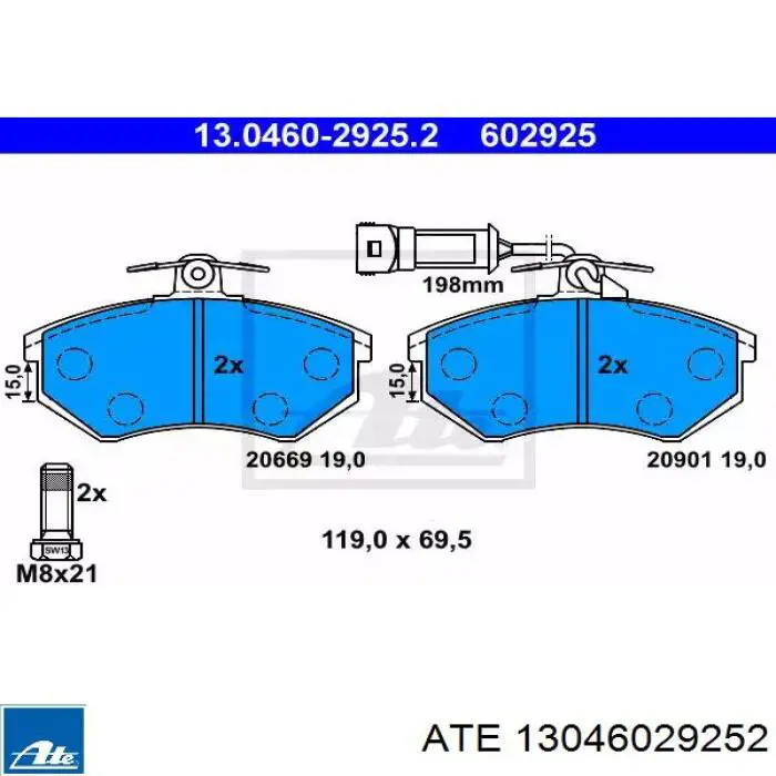 Передние тормозные колодки 13046029252 ATE