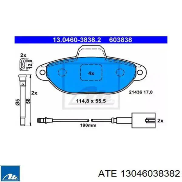 Передние тормозные колодки 13046038382 ATE