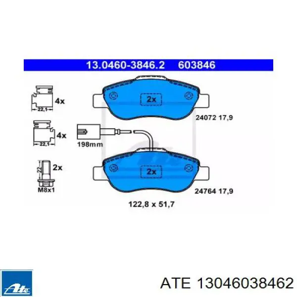 Передние тормозные колодки 13046038462 ATE