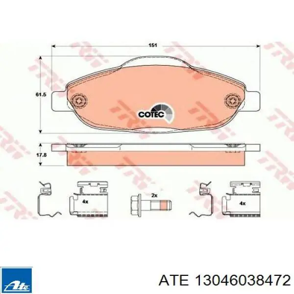 Sapatas do freio dianteiras de disco ATE 13046038472 preço, a partir de 65,24 USD