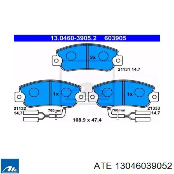 Передние тормозные колодки 13046039052 ATE