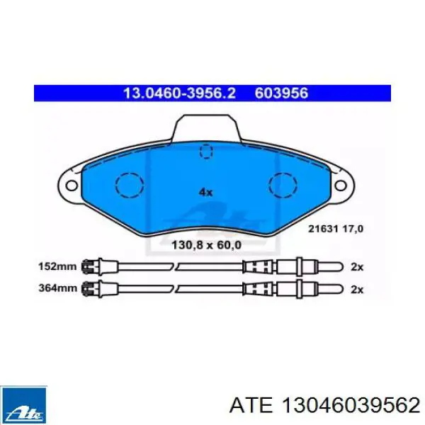 Передние тормозные колодки 13046039562 ATE