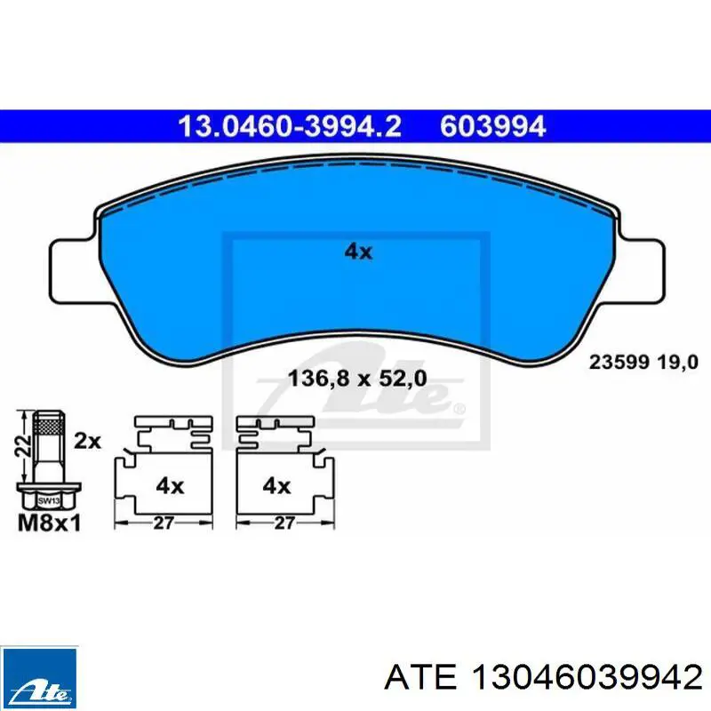 Колодки ATE 13046039942 цена, от 35.61 USD