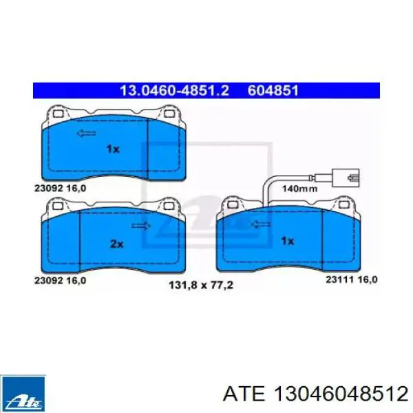 Передние тормозные колодки 13046048512 ATE