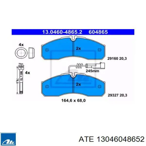 Передние тормозные колодки 13046048652 ATE