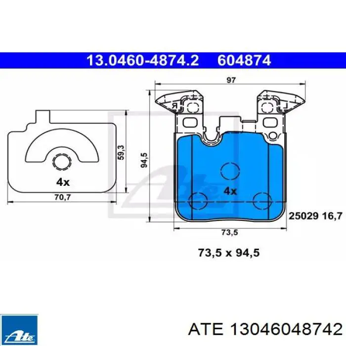 13046048742 ATE sapatas do freio traseiras de disco