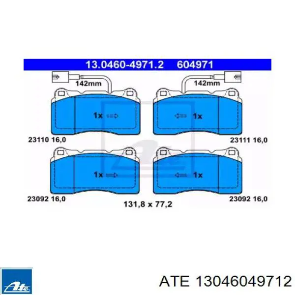 Передние тормозные колодки 13046049712 ATE