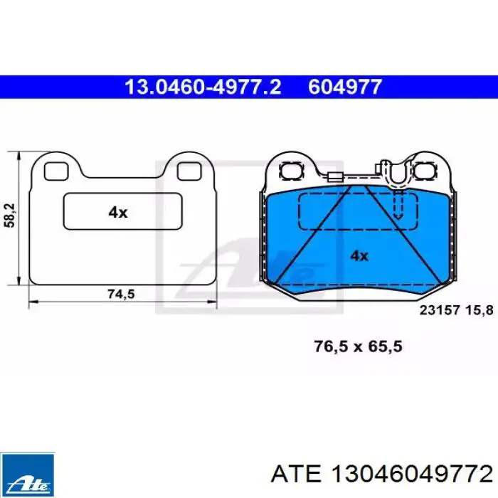 Задние тормозные колодки 13046049772 ATE