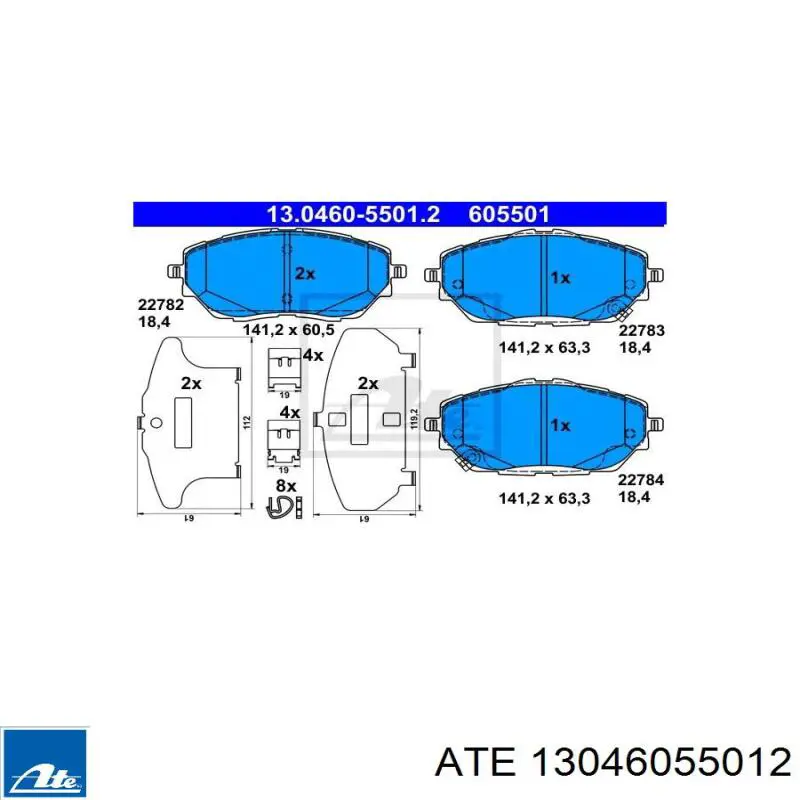 13046055012 ATE sapatas do freio dianteiras de disco