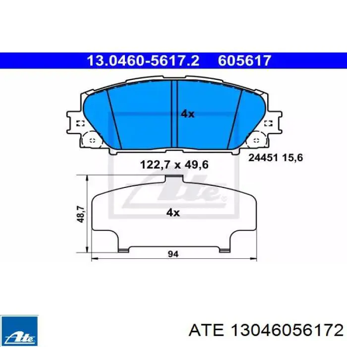 Передние тормозные колодки 13046056172 ATE