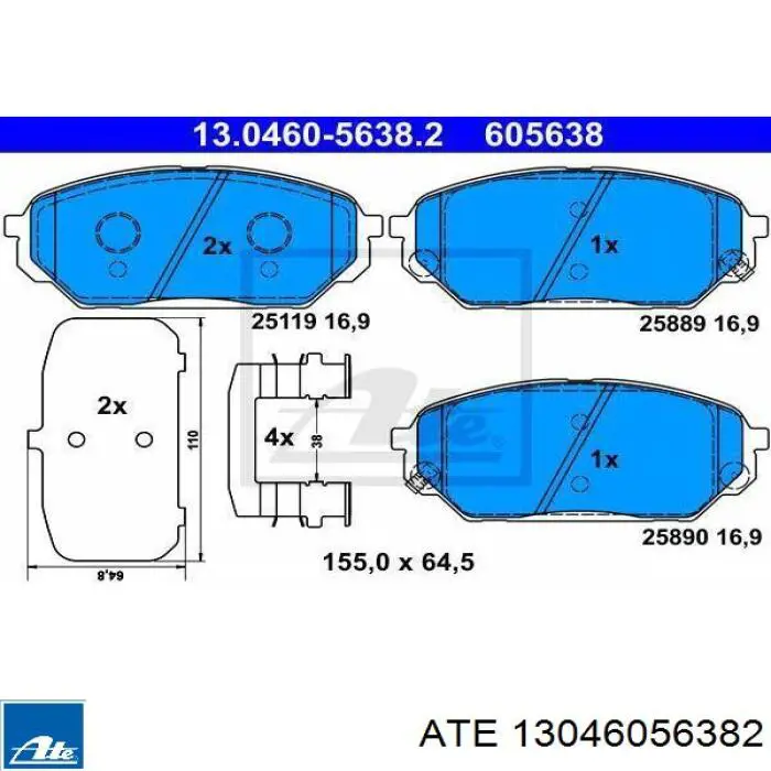 Передние тормозные колодки 13046056382 ATE