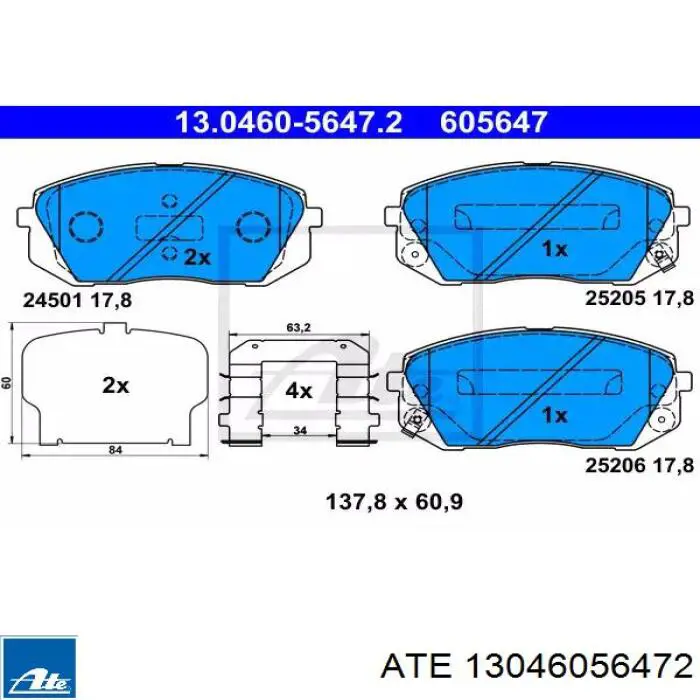 Передние тормозные колодки 13046056472 ATE