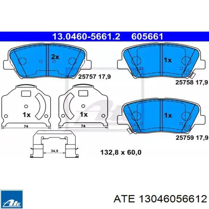 Передние тормозные колодки 13046056612 ATE