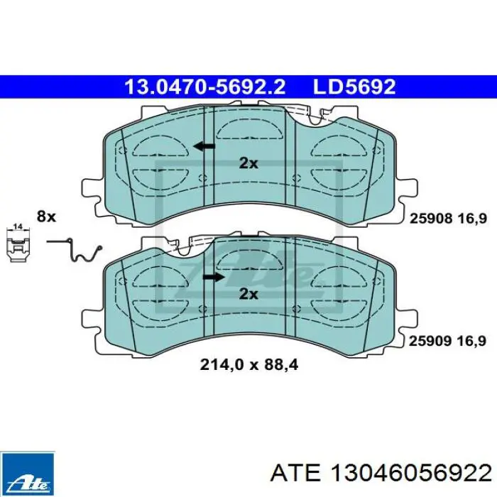 13.0460-5692.2 ATE sapatas do freio dianteiras de disco