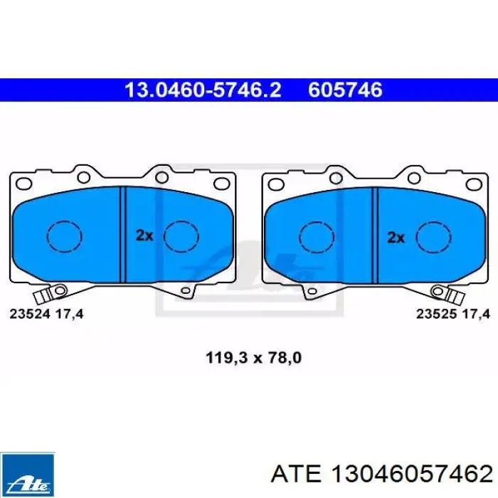 Передние тормозные колодки 13046057462 ATE
