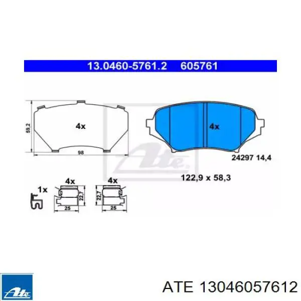 Передние тормозные колодки 13046057612 ATE