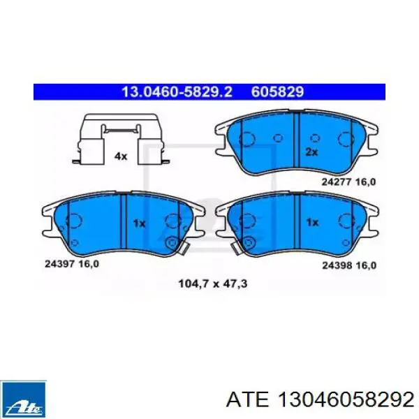 Передние тормозные колодки 13046058292 ATE