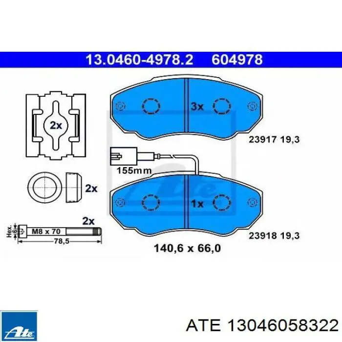 Sapatas do freio dianteiras de disco ATE 13046058322 preço, a partir de 68,50 USD