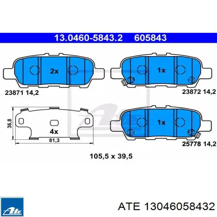 Колодки дисковые  ATE 13046058432 цена, от 30.80 USD