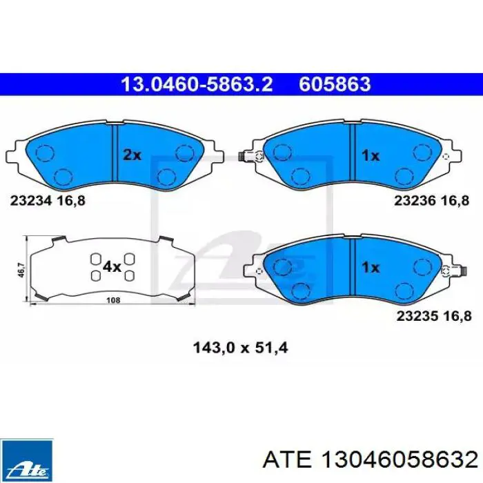 Передние тормозные колодки 13046058632 ATE