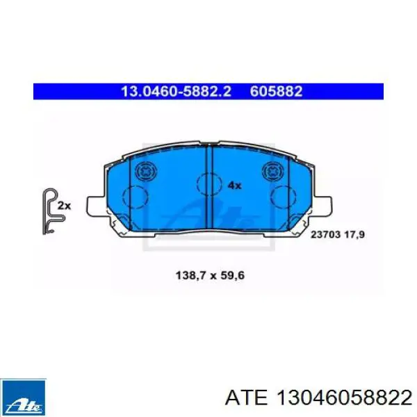 Передние тормозные колодки 13046058822 ATE