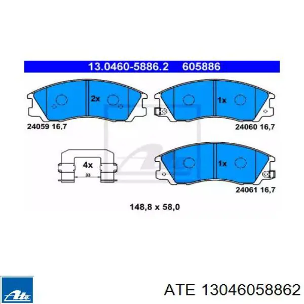 Передние тормозные колодки 13046058862 ATE