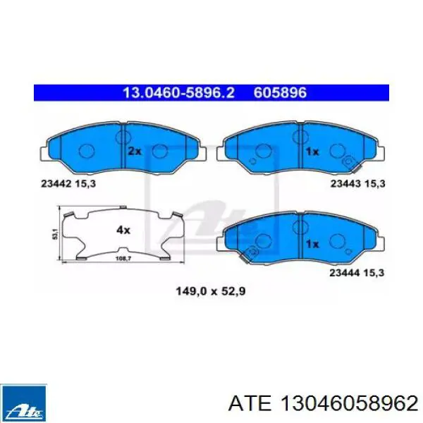 Передние тормозные колодки 13046058962 ATE