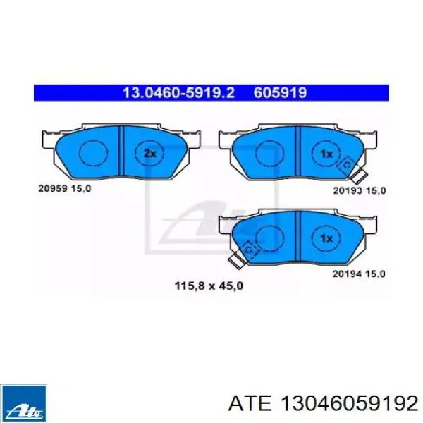 Передние тормозные колодки 13046059192 ATE