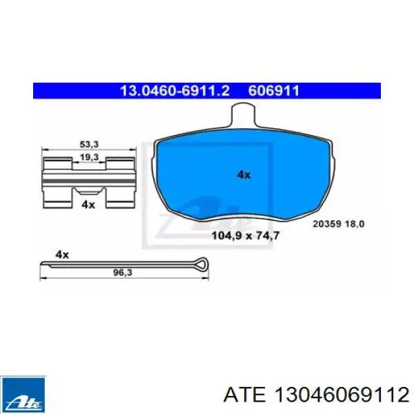 Передние тормозные колодки 13046069112 ATE