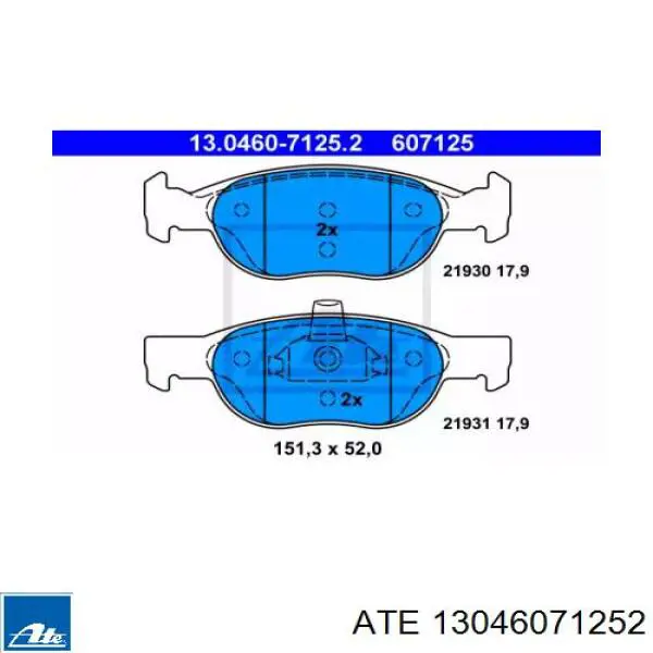 Передние тормозные колодки 13046071252 ATE