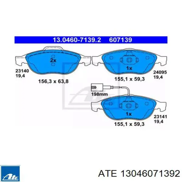 Передние тормозные колодки 13046071392 ATE