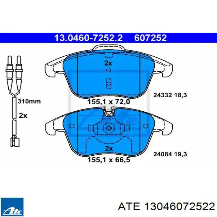 Передние тормозные колодки 13046072522 ATE