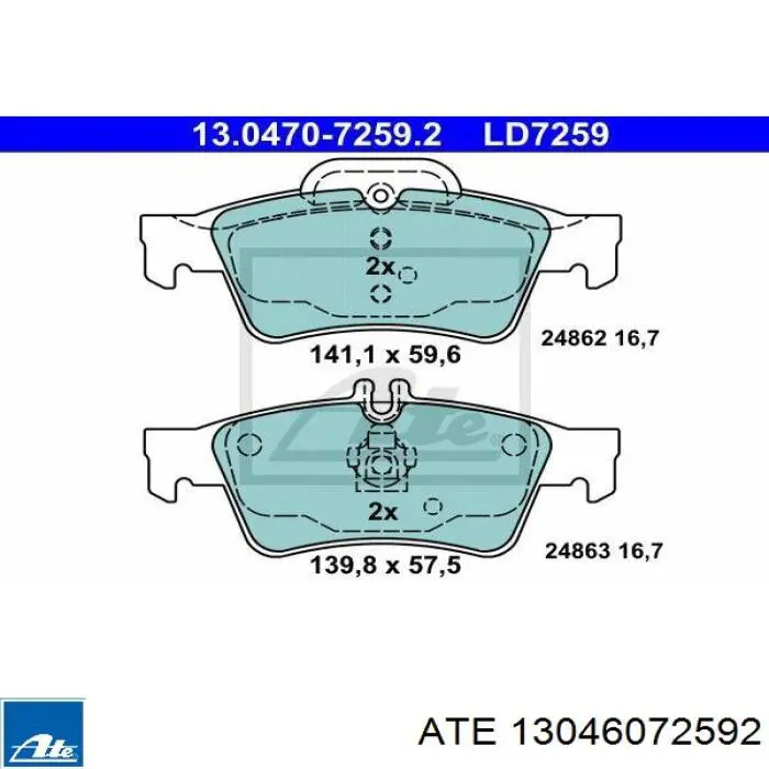 Колодки гальмові задні, дискові 13046072592 ATE