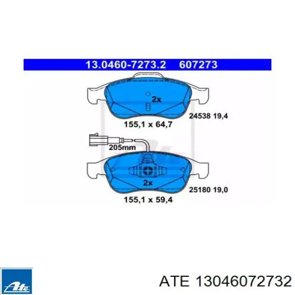 Передние тормозные колодки 13046072732 ATE
