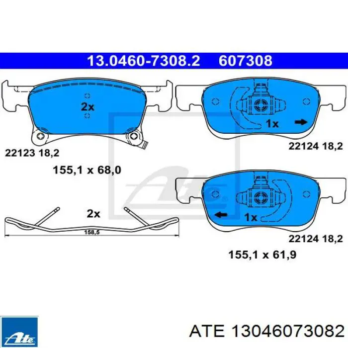 13.0460-7308.2 ATE sapatas do freio dianteiras de disco