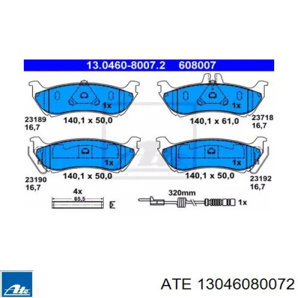 Задние тормозные колодки 13046080072 ATE