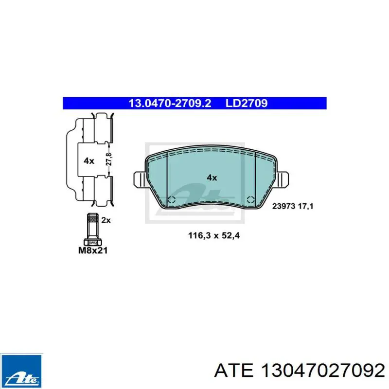 Передние тормозные колодки 13047027092 ATE