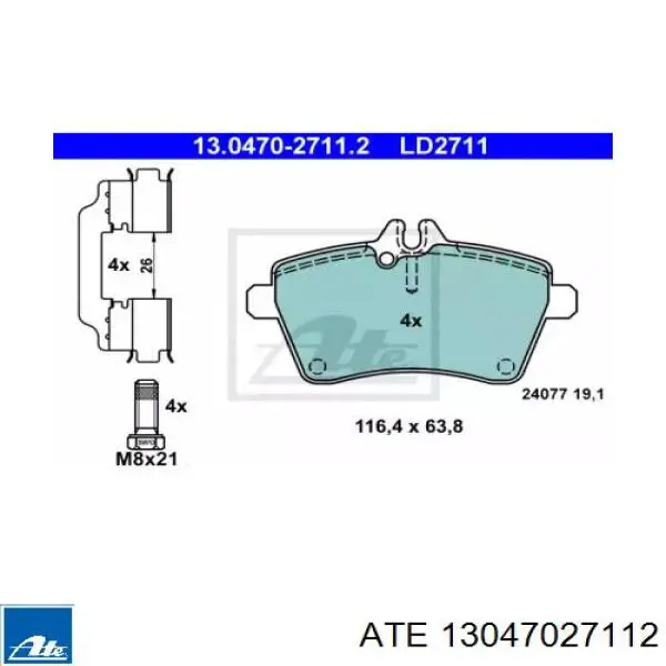 Передние тормозные колодки 13047027112 ATE