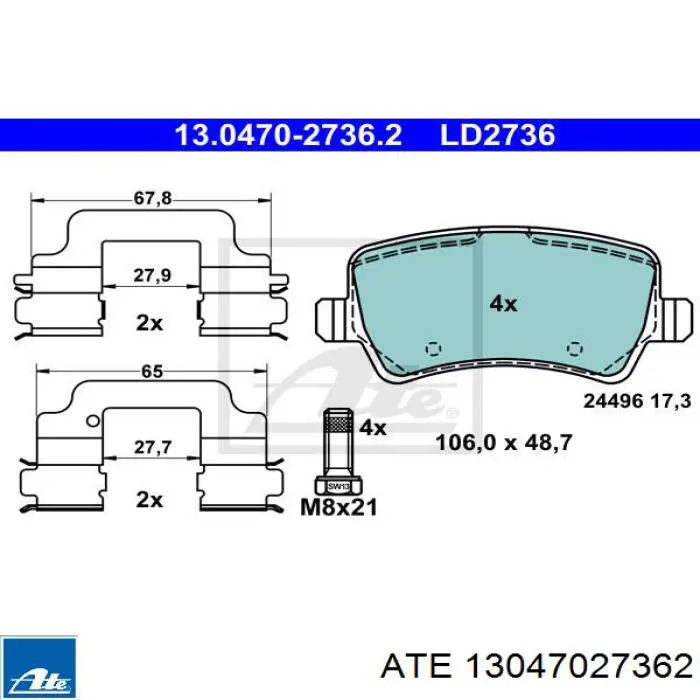 Задние тормозные колодки 13047027362 ATE